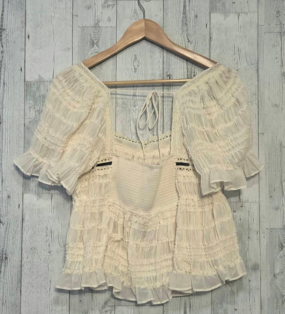 Kimchi Blue Serenade Babydoll Sheer Ruffle Peasant Blouse Sz. L - Picture 4 of 7